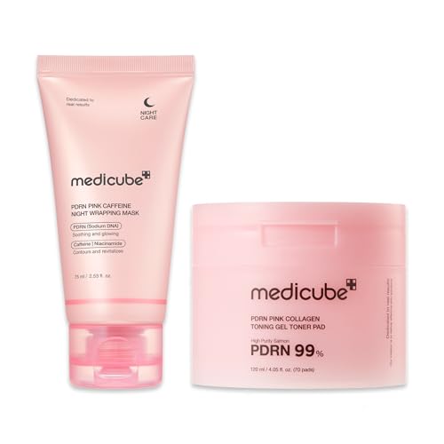 Pink PDRN Day & Night Care Duo: Salmon DNA PDRN Caffiene Overnight Wrapping Peel off Facial Mask and Salmon DNA PDRN Pink Collagen Jelly Pad
