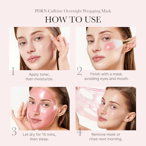 Pink PDRN Day & Night Care Duo: Salmon DNA PDRN Caffiene Overnight Wrapping Peel off Facial Mask and Salmon DNA PDRN Pink Collagen Jelly Pad